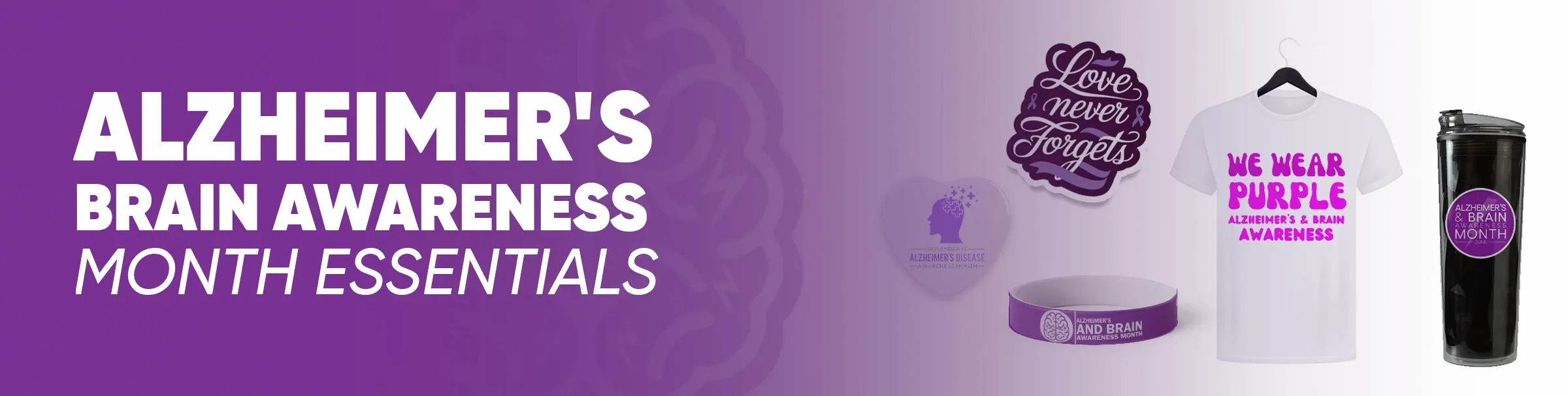 CustomRibbonsNow.Com Alzheimer's Brain Awareness Month
