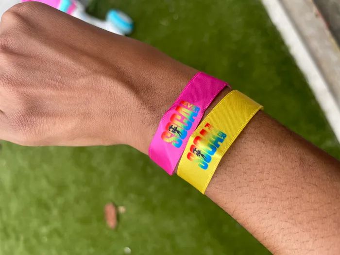 CustomRibbonsNow.Com - Full Color Satin Cloth Wristbands