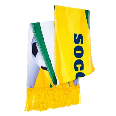 A yellow custom rally towel with fringe, featuring bold black lettering.