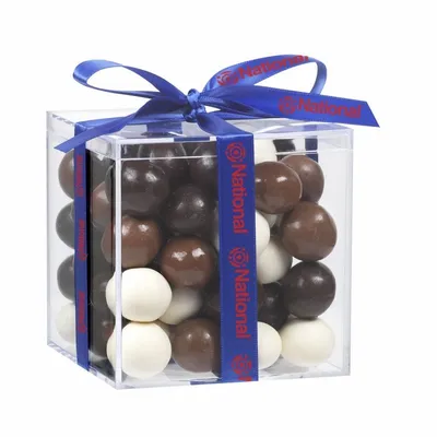 Cube Acrylic Gift Jars - Malt Balls - Custom Ribbons Now
