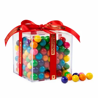 Cube Acrylic Gift Jars - Mini Gumballs - Custom Ribbons Now