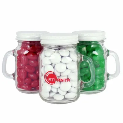 Glass Mini Mason Jars - Chocolate Buttons - Custom Ribbons Now