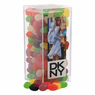 Large Rectangle Acrylic Candy Box with Assorted Jelly Beans - Custom Ribbons Now