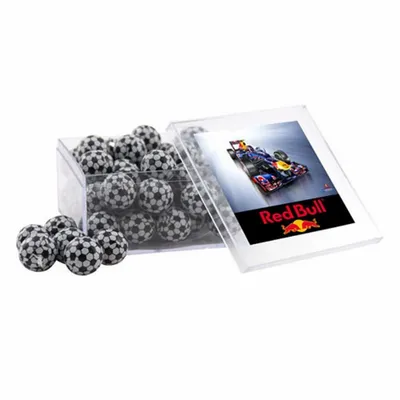 Acrylic Box with Chocolate Soccer Balls - Large - Custom Ribbons Now
