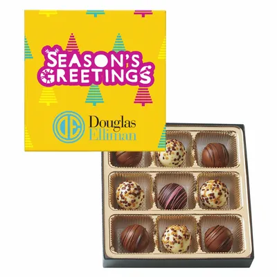 Truffle Gift Box Full Color Lid with 9 Truffles - Custom Ribbons Now