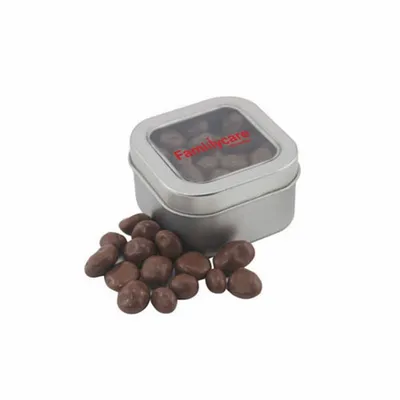 Window Tin with Choc Raisins - Custom Ribbons Now