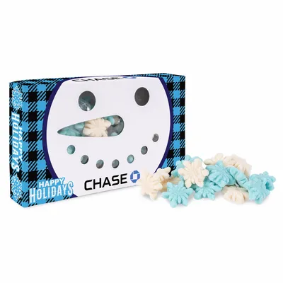 Snowman Die Cut Box with Gummy Glitter Snowflakes - Custom Ribbons Now