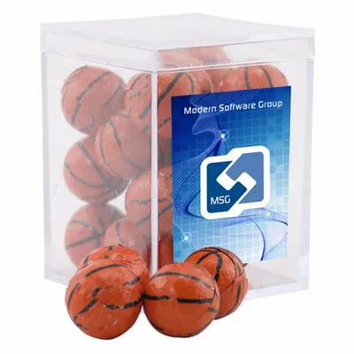 Acrylic Box with Chocolate Basketballs - Small - Custom Ribbons Now