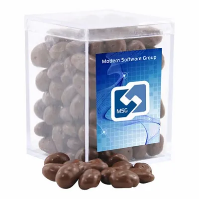 Acrylic Box with Choc Covered Raisins - Small - Custom Ribbons Now