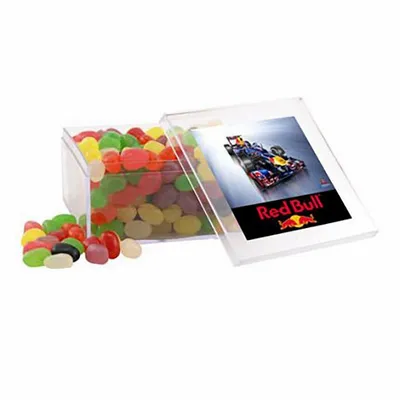 Large Square Acrylic Candy Box with Assorted Jelly Beans - Custom Ribbons Now