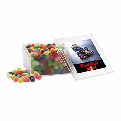 Large Square Acrylic Candy Box with Jelly Belly - Custom Ribbons Now