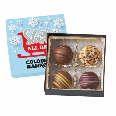 Truffle Gift Box Full Color Lid with 4 Truffles - Custom Ribbons Now