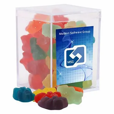 Clever Candy Small Acrylic Candy Box with Gummy Bears - Custom Ribbons Now
