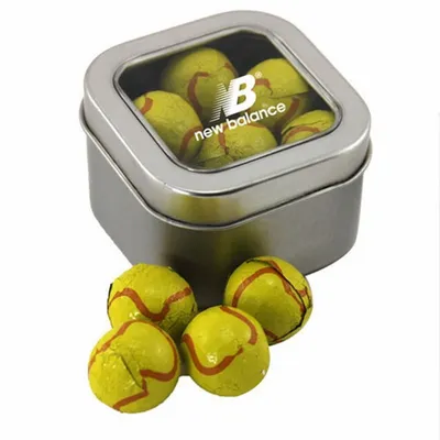 Window Tin with Chocolate Tennis Balls - SBF2500 - Custom Ribbons Now
