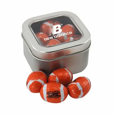 Window Tin with Chocolate Footballs - SBF2500 - Custom Ribbons Now
