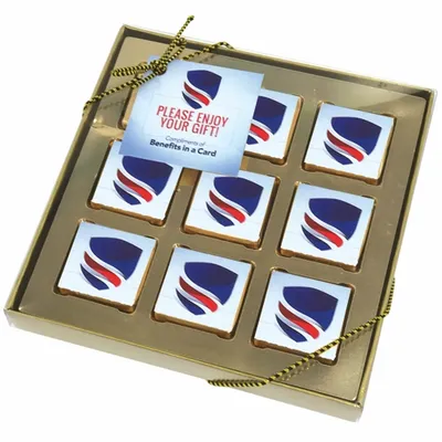 Nine Piece Chocolate Foiled Square Gift Box - Custom Ribbons Now