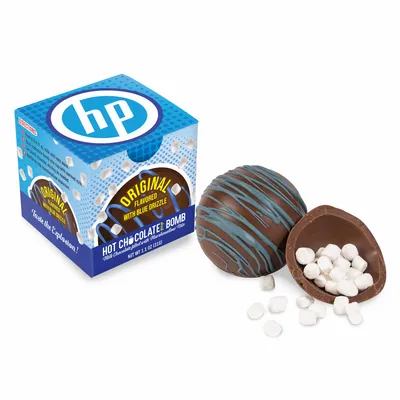 Blue Drizzle Hot Chocolate Bomb in Full Color Gift Box - Custom Ribbons Now