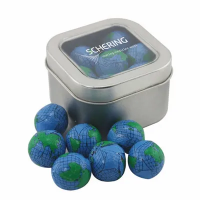 Window Tin with Chocolate Globes - SBF2500 - Custom Ribbons Now