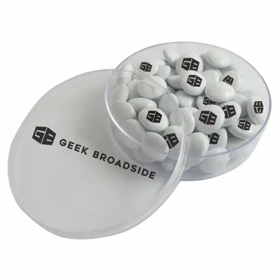 Small Round Acrylic with Imprinted Chocolate Buttons - Custom Ribbons Now