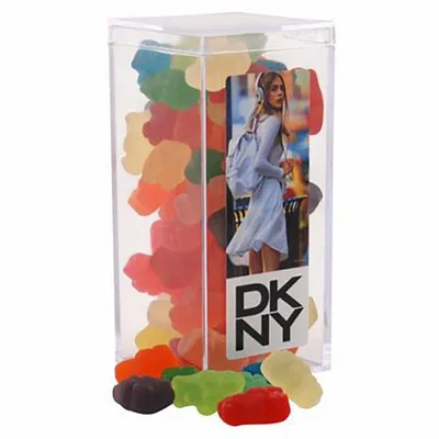 Clever Candy Large Rectangle Acrylic Candy Box with Gummy Bears - Custom Ribbons Now