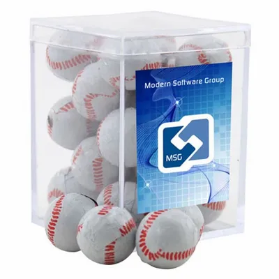 Acrylic Box with Chocolate Baseballs - Small - Custom Ribbons Now