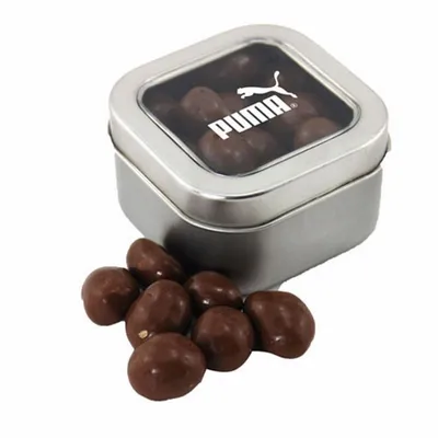 Window Tin with Choc Peanuts - Custom Ribbons Now