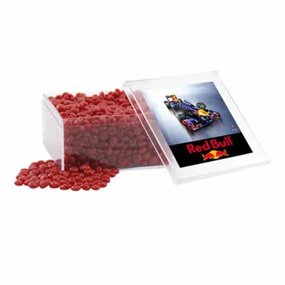 Acrylic Box with Red Hots - Large - Custom Ribbons Now