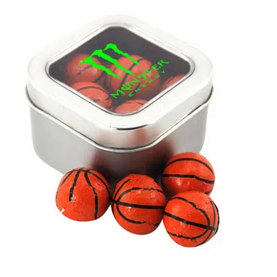 Window Tin with Chocolate Basketballs - SBF2500 - Custom Ribbons Now