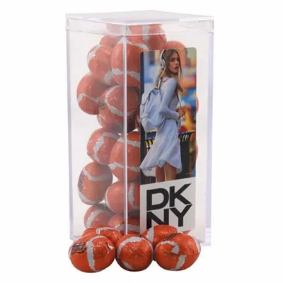 Acrylic Box with Chocolate Footballs - Medium - Custom Ribbons Now