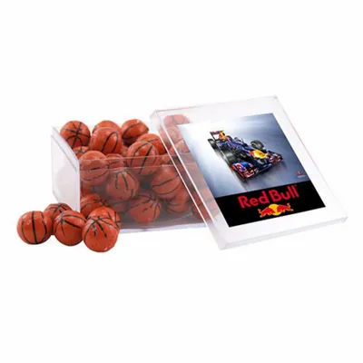 Acrylic Box with Chocolate Basketballs - Large - Custom Ribbons Now