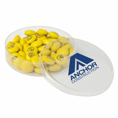Small Round Acrylic with Chocolate Button Emojis - Custom Ribbons Now