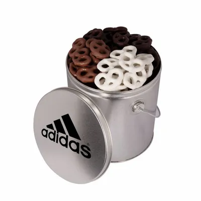 One Gallon Tin with Choc Mini Pretzels - Custom Ribbons Now