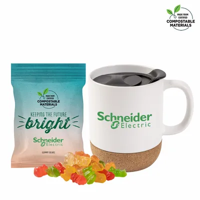 Cork Bottom Mug with Compostable bag of Gummy Bears - Custom Ribbons Now