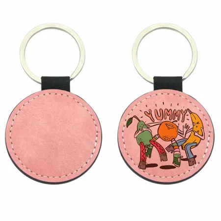 Full-Color Circle Leather Keychain Full-Color Circle Leather Keychain - Custom Ribbons Now