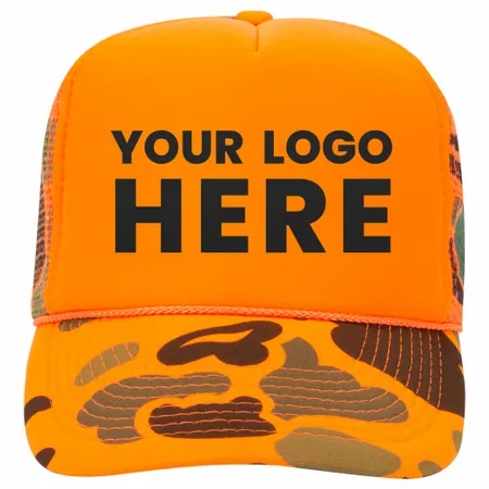Otto 49-131 5-Panel High Crown Foam Trucker Hat - Neon Camo Otto 49-131 5-Panel High Crown Foam Trucker Hat - Neon Camo - Custom Ribbons Now