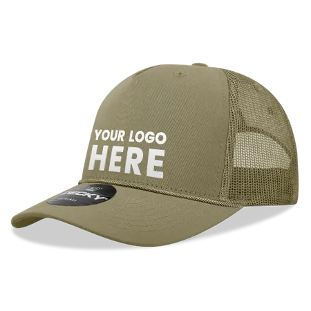 Decky 6040 - 5 Panel Mid Profile Structured Cotton/Poly Blend Trucker w/Rope Cap - Custom Ribbons Now