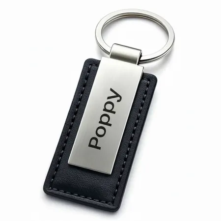 Rectangle Leather & Metal Keychain - Custom Ribbons Now
