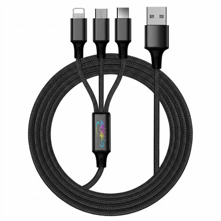 Nylon Braided 3-in-1 Charging Cables - Custom Ribbons Now