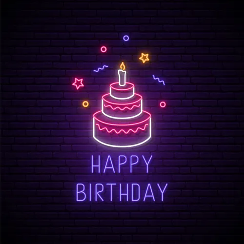 Happy Birthday with Cake Neon Sign - Custom Ribbons Now