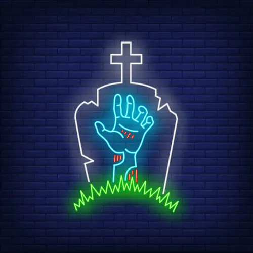 Gravestone Zombie Hand Neon Sign - Custom Ribbons Now