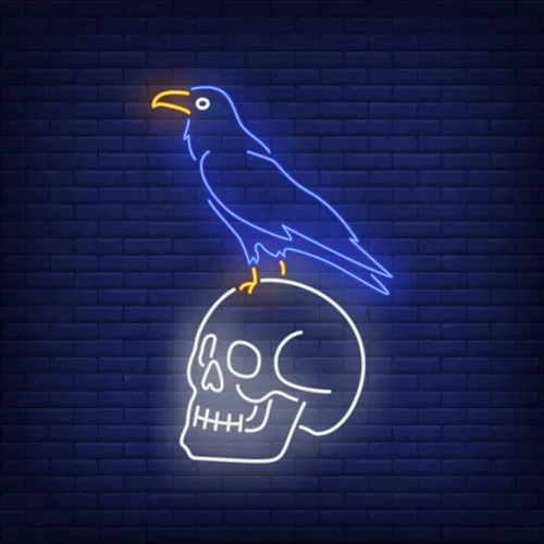 Crow Sitting Human Skull Neon Sign - Custom Ribbons Now
