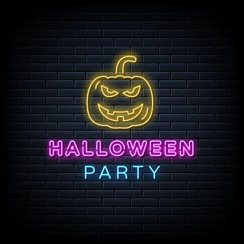 Halloween Party Neon Sign with Pumpkin - Custom Ribbons Now