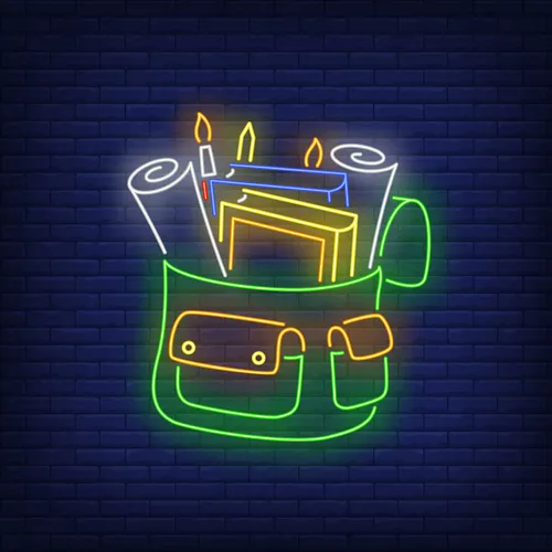 Backpack With Stationery Neon Sign - Custom Ribbons Now