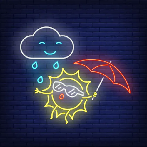 Cartoon Sun With Umbrella Rain Neon Sign - Custom Ribbons Now