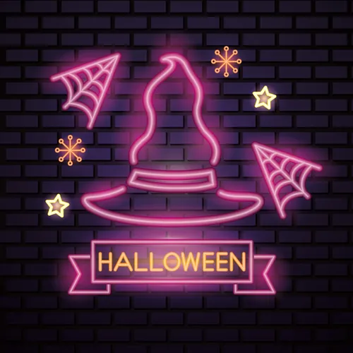 Pink Witch Hat Halloween Neon Sign - Custom Ribbons Now