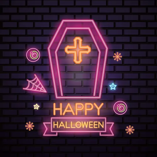 Pink Halloween Coffin Cross Neon Sign - Custom Ribbons Now