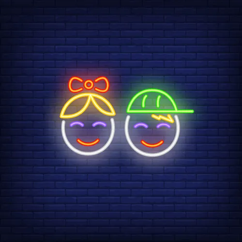 Smiling Girl Boy Faces Neon Sign - Custom Ribbons Now
