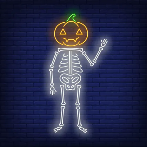 Skeleton with Pumpkin Head Neon Sign - Custom Ribbons Now