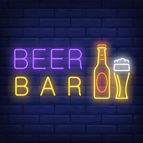 Beer & Bar with Bottle & Glass Neon - Custom Ribbons Now
