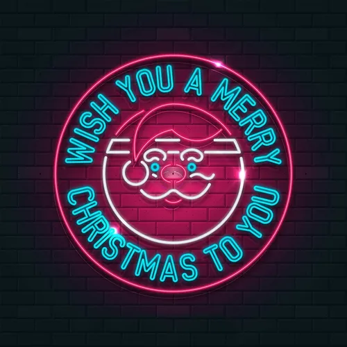 Circle Santa Christmas Neon Sign - Custom Ribbons Now